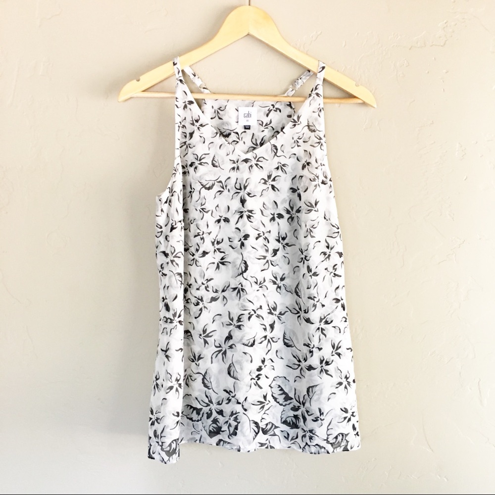 CAbi Black and White Floral Tank Top